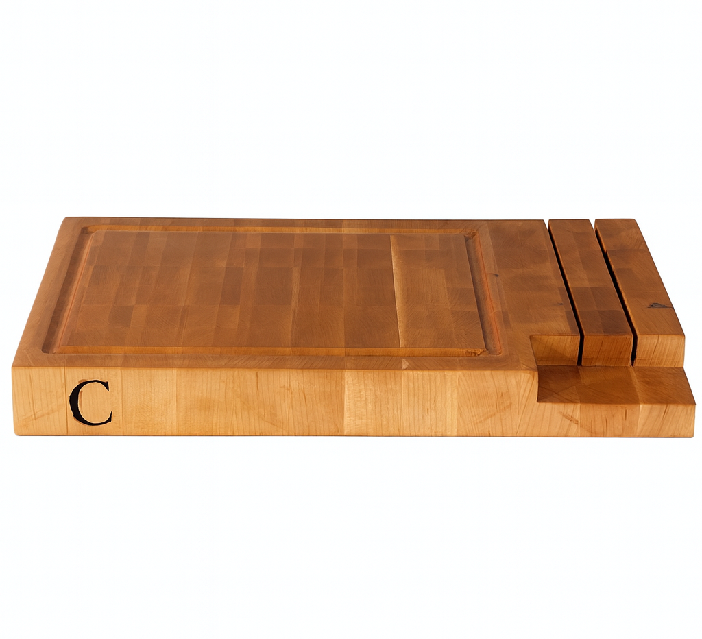 End Grain Cutting Board with Built-In Knife Storage