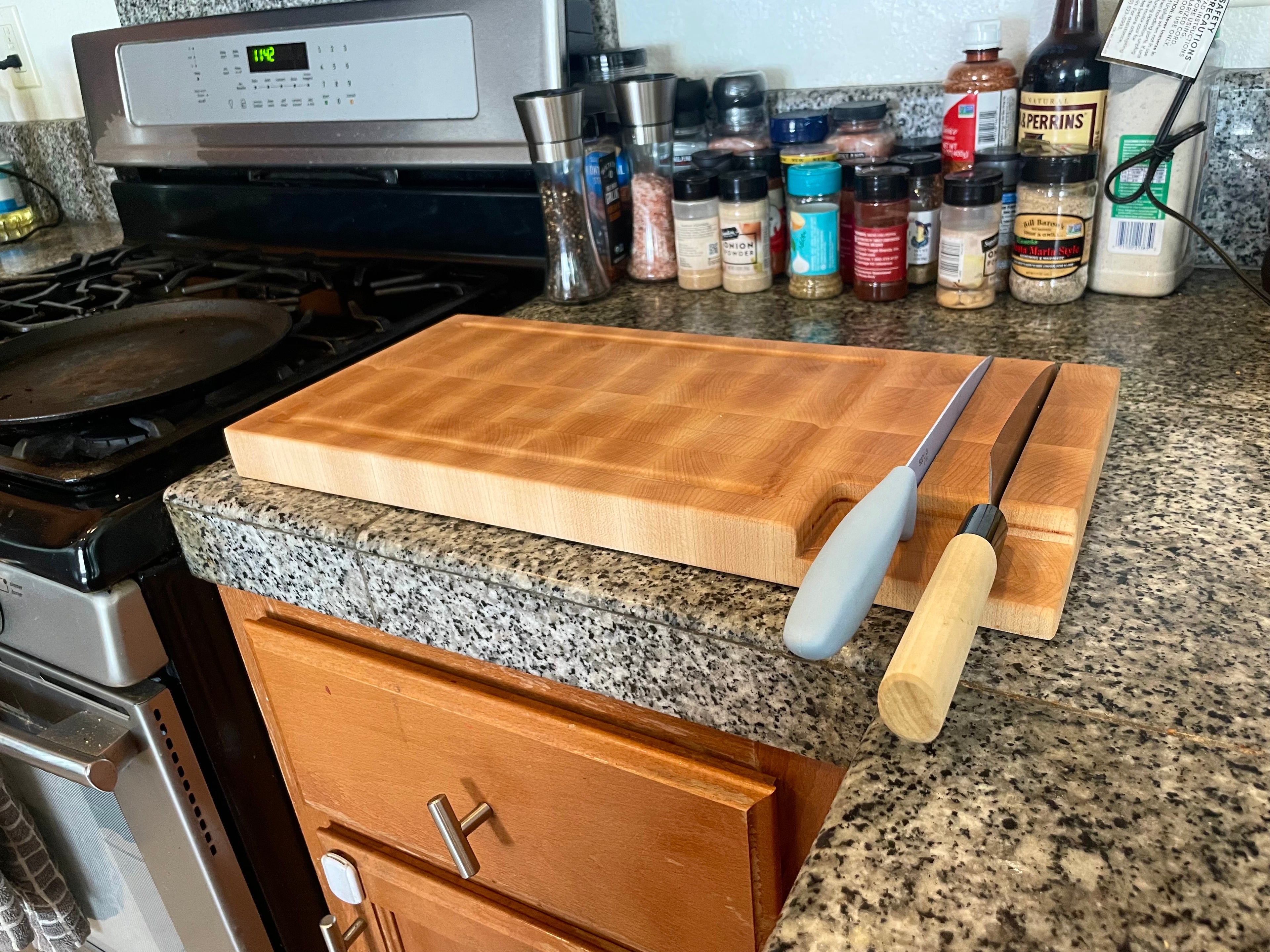 End Grain Cutting Board with Built-In Knife Storage
