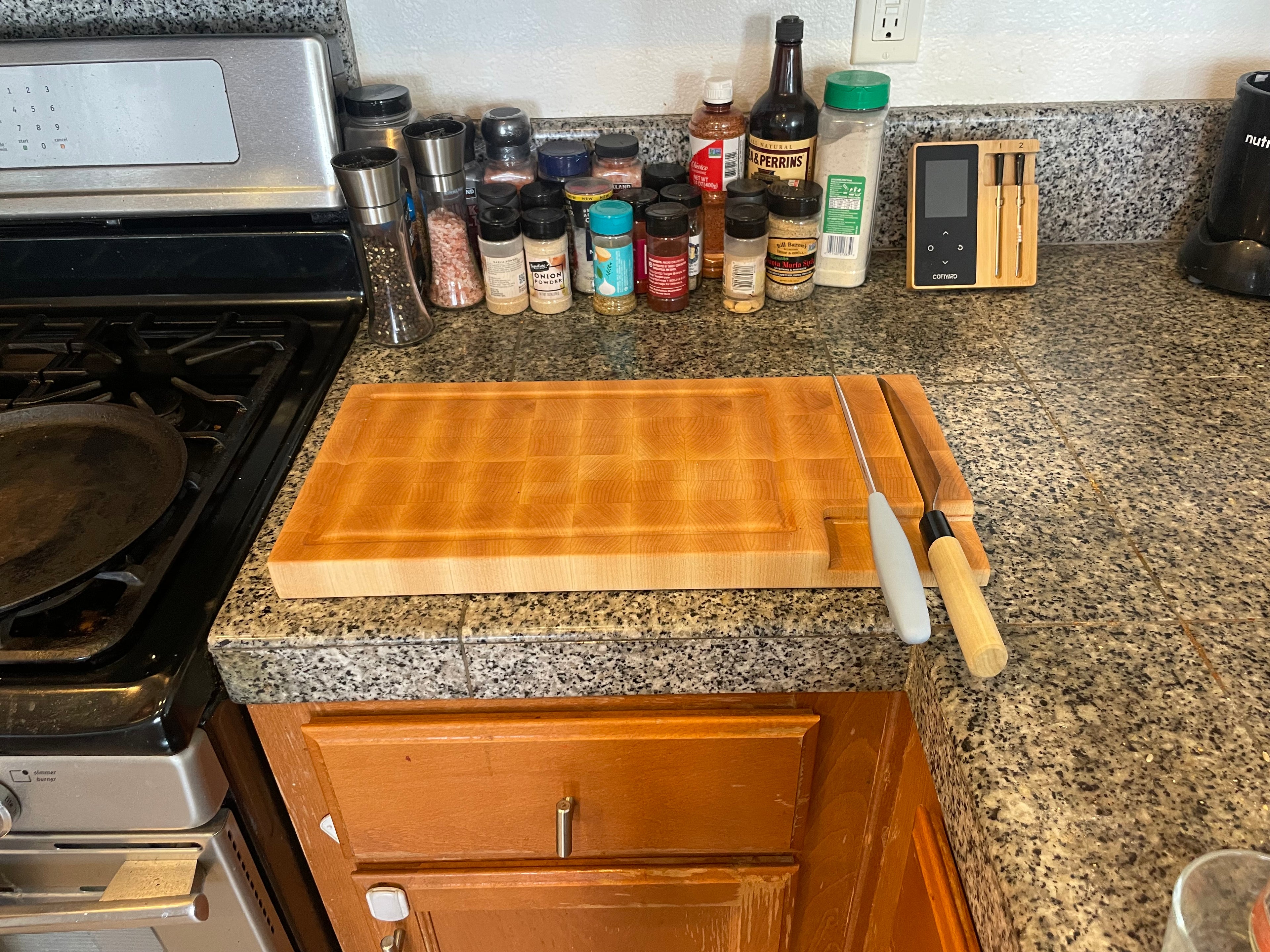 End Grain Cutting Board with Built-In Knife Storage