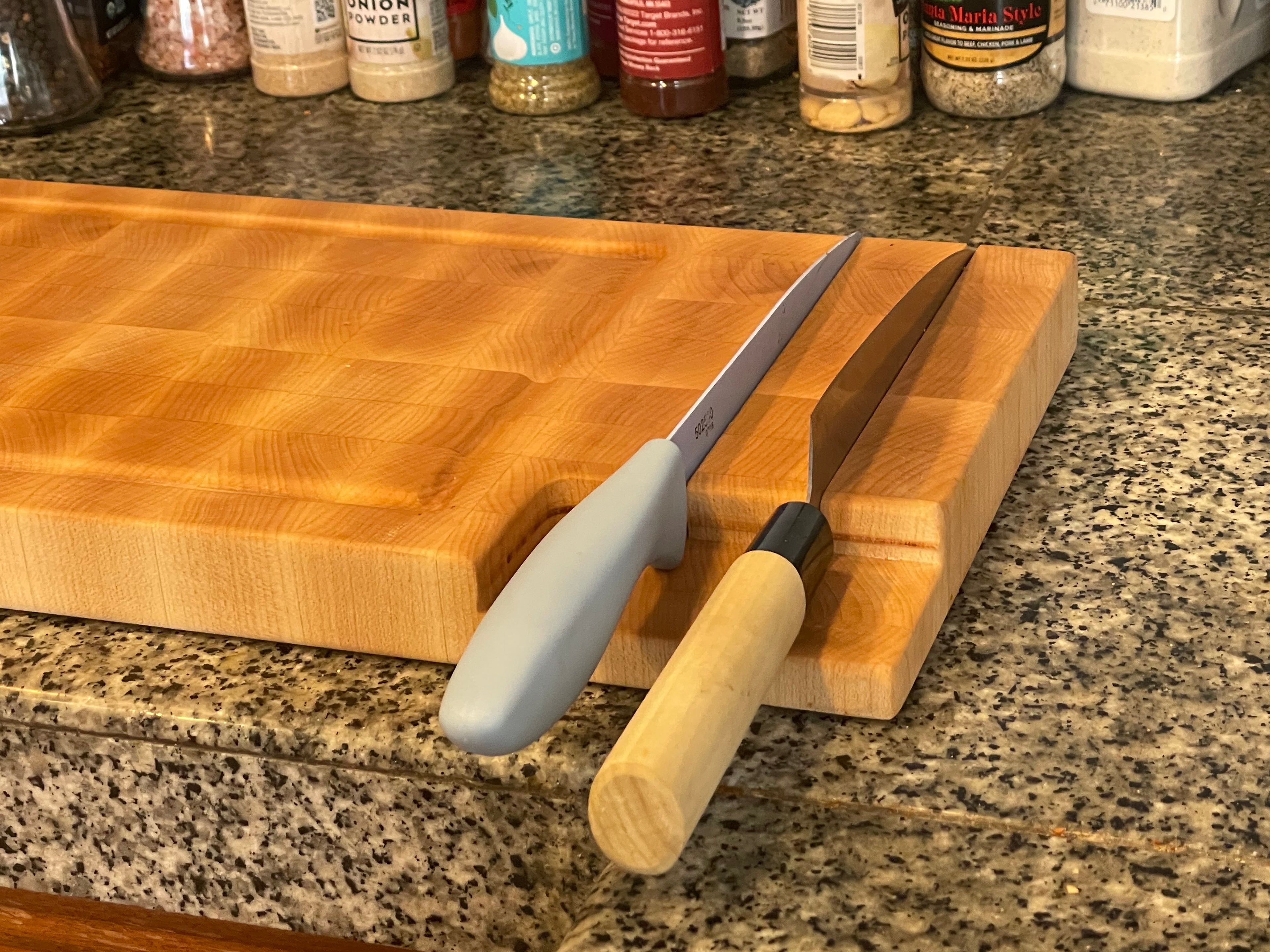 End Grain Cutting Board with Built-In Knife Storage