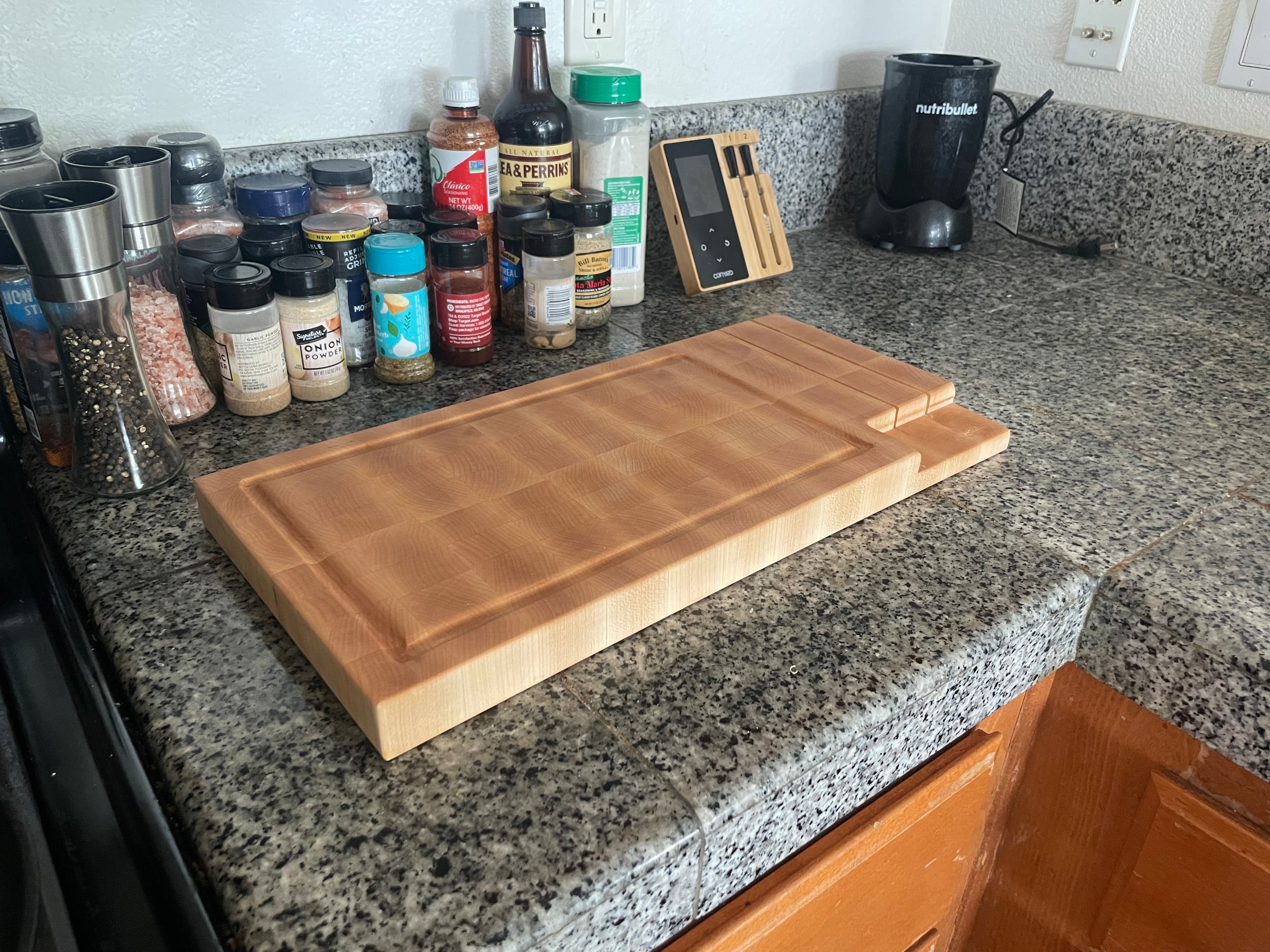 End Grain Cutting Board with Built-In Knife Storage
