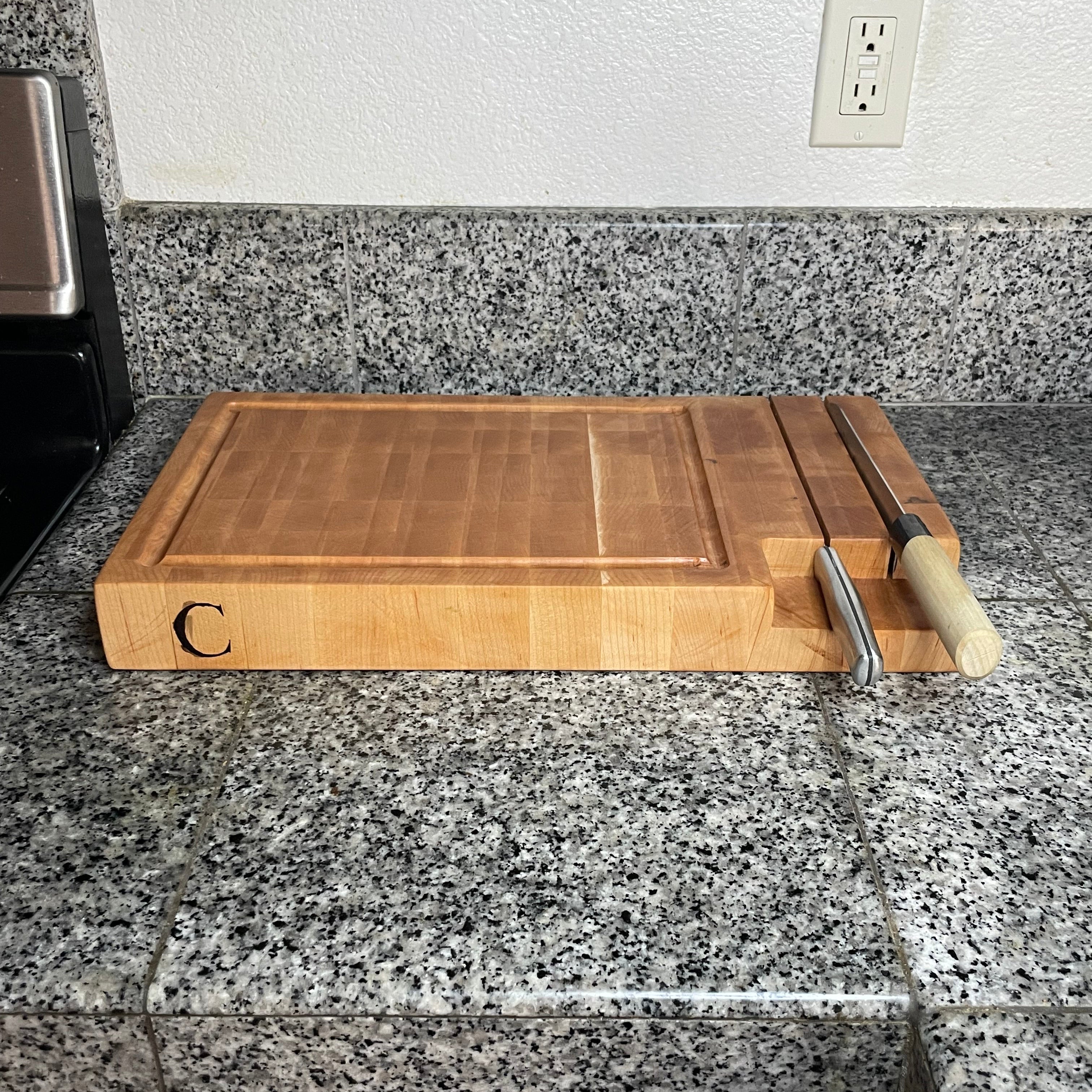 End Grain Cutting Board with Built-In Knife Storage