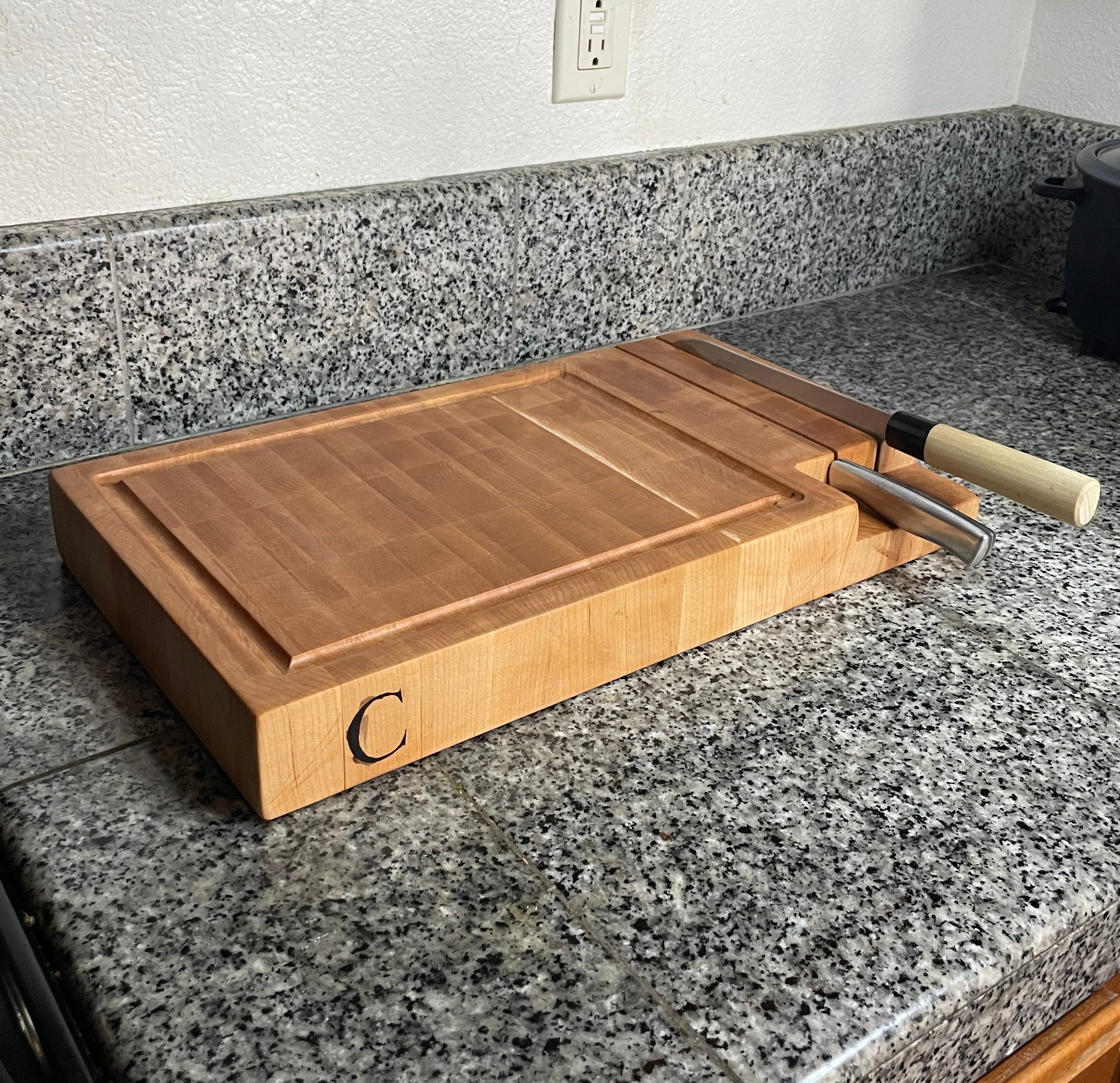 End Grain Cutting Board with Built-In Knife Storage